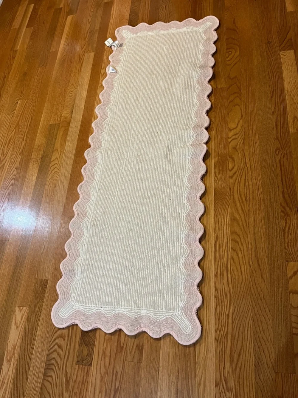 Anthropologie x Maeve Scalloped Cotton Bath Runner Mat Pink White 21x58” NWT